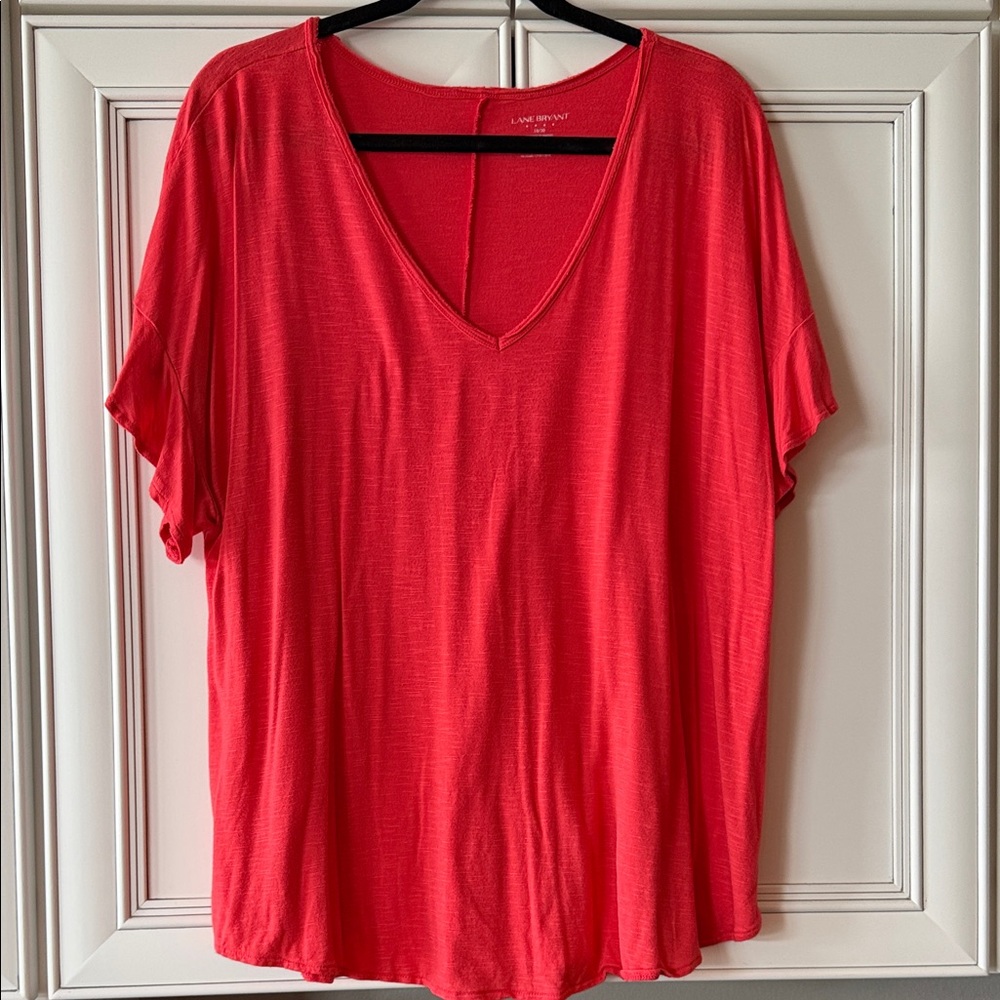 Lane Bryant Coral-Red V-Neck Short Sleeve Tee